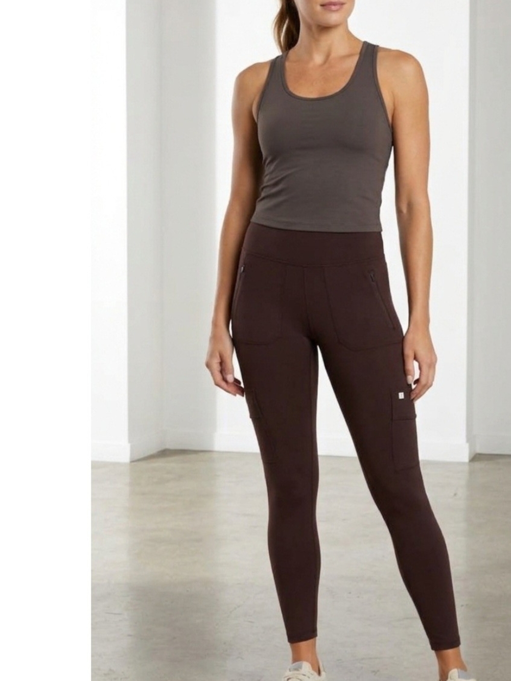 NWT Marika Chocolate Plum Travel Leggings with Cargo & Zipper Pockets